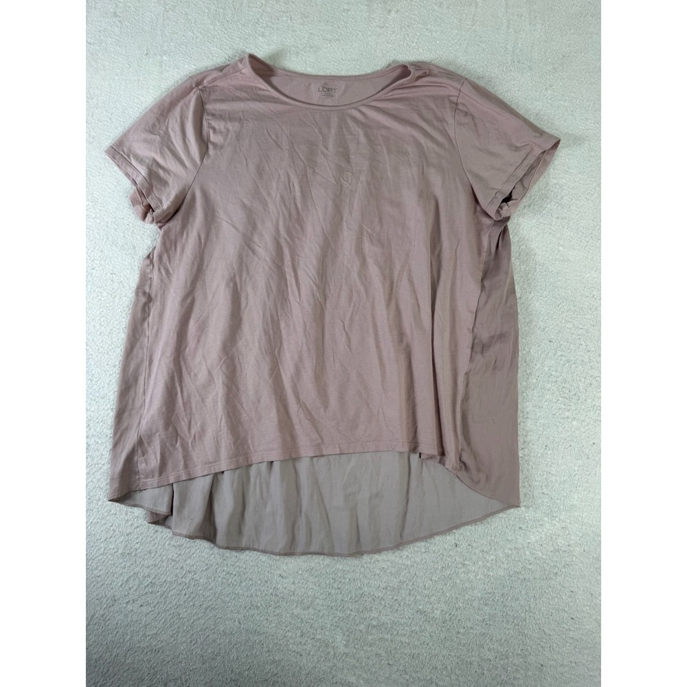 LOFT Outlet Mixed Media Top Womens XL Mauve Pink Excellent Pleated High-Low Hem